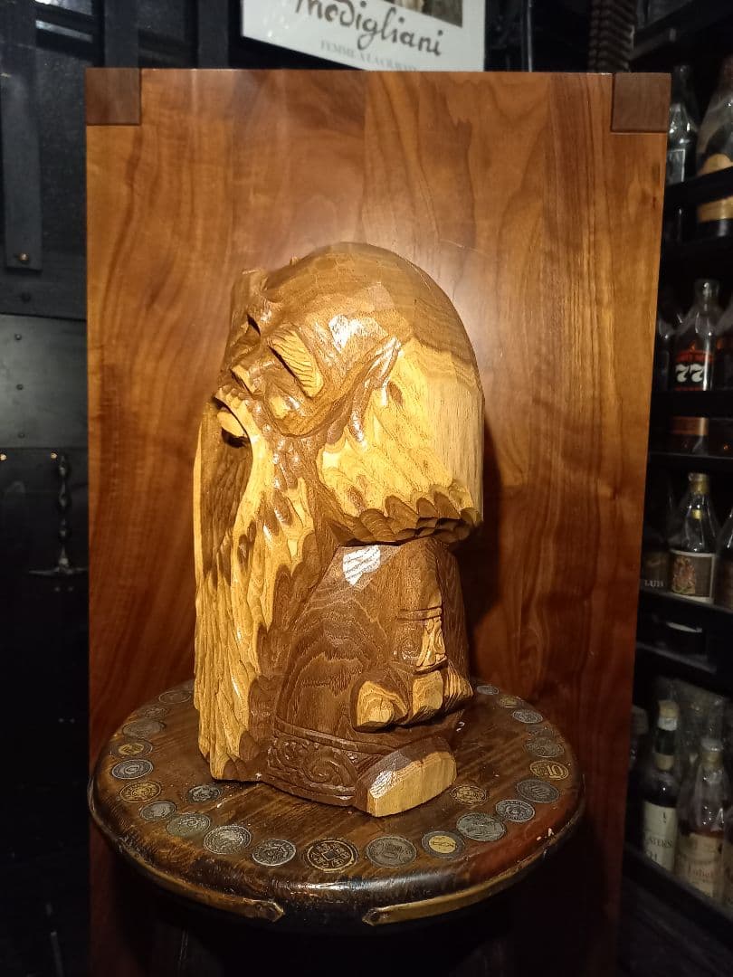 希少　千島アイヌ　シマフクロウ　コロボックル　マキリ　槐　一刀彫