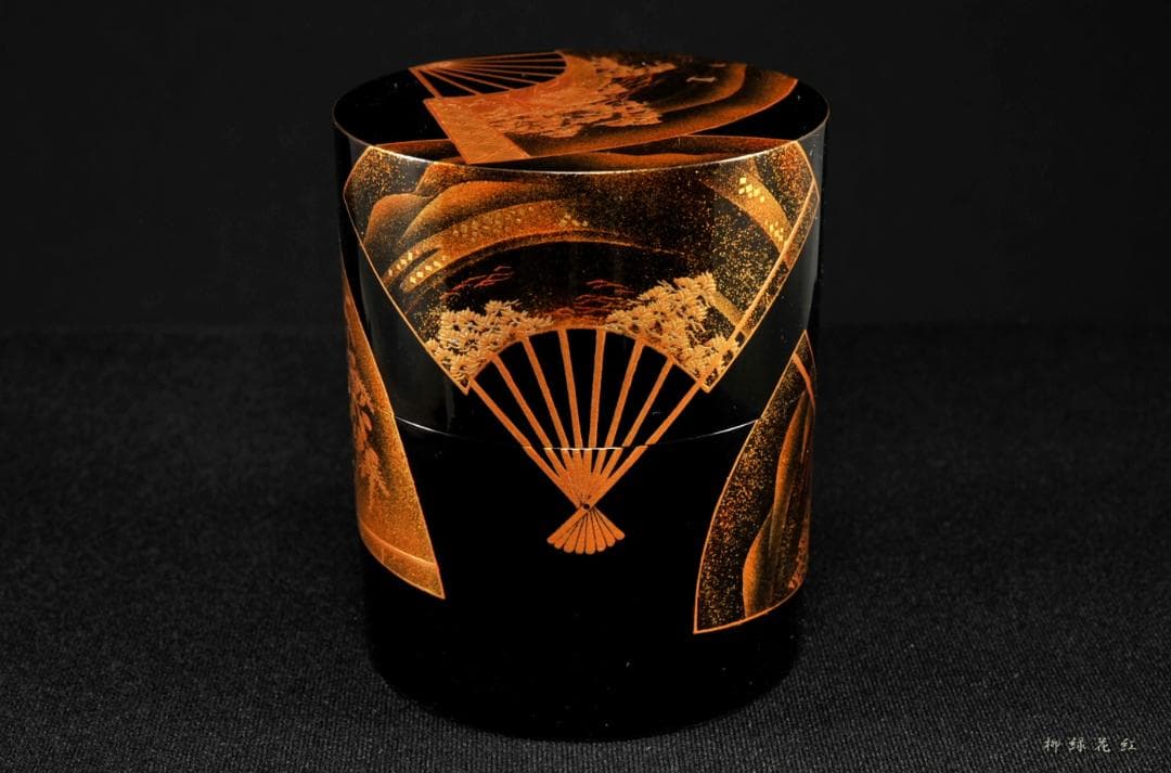 【うめこま】道場宗廣 扇面蒔絵 時代 中次 内梨子地 共箱