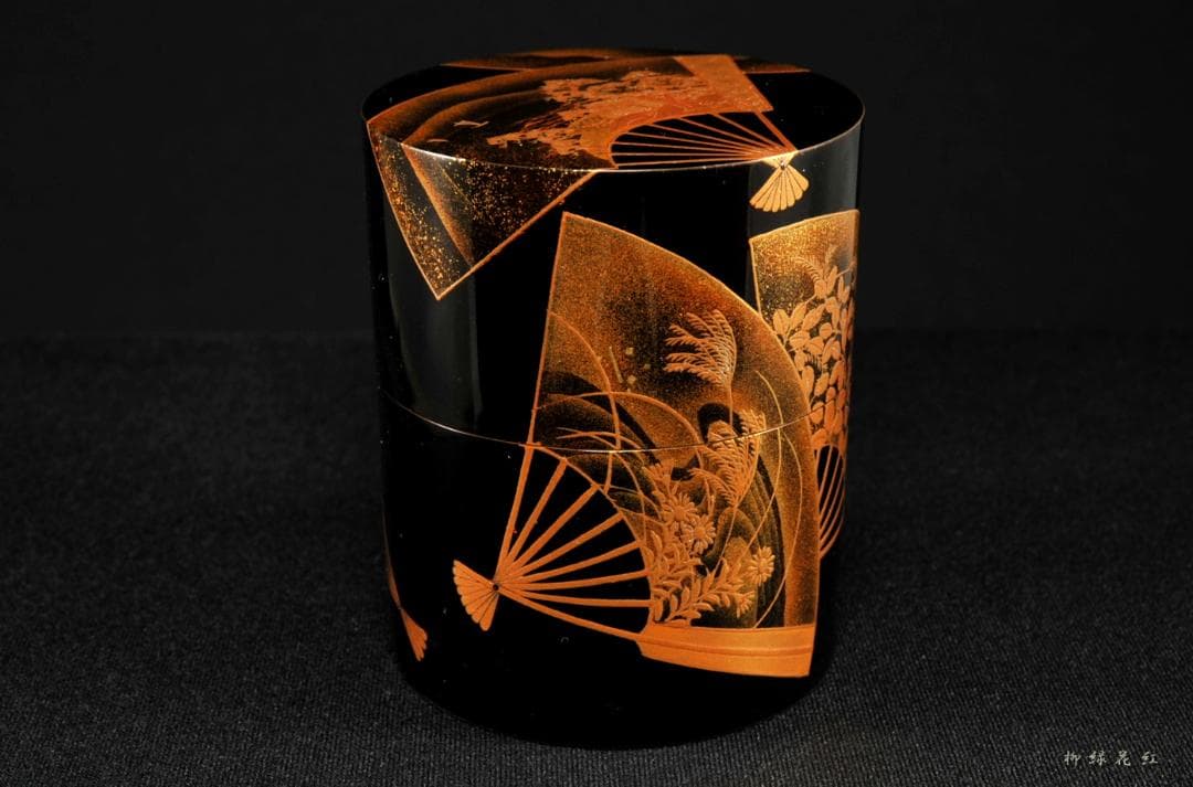 【うめこま】道場宗廣 扇面蒔絵 時代 中次 内梨子地 共箱