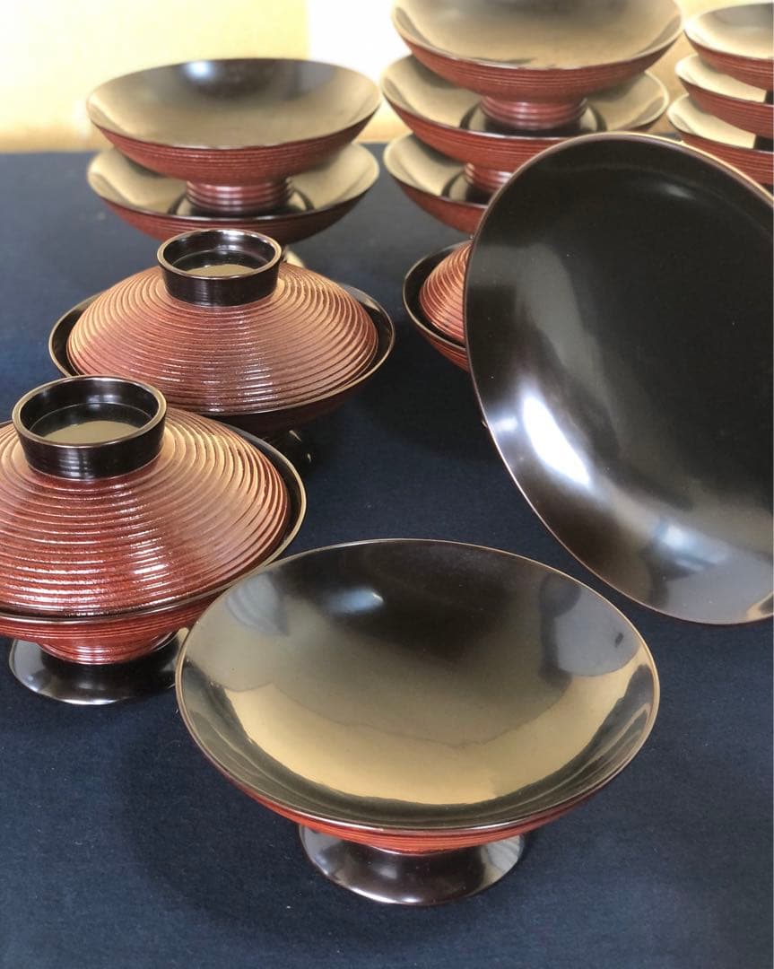 《R》轆轤目煮物椀10客揃 塗師 遠坂彦兵衛 象彦 共箱 260203く4