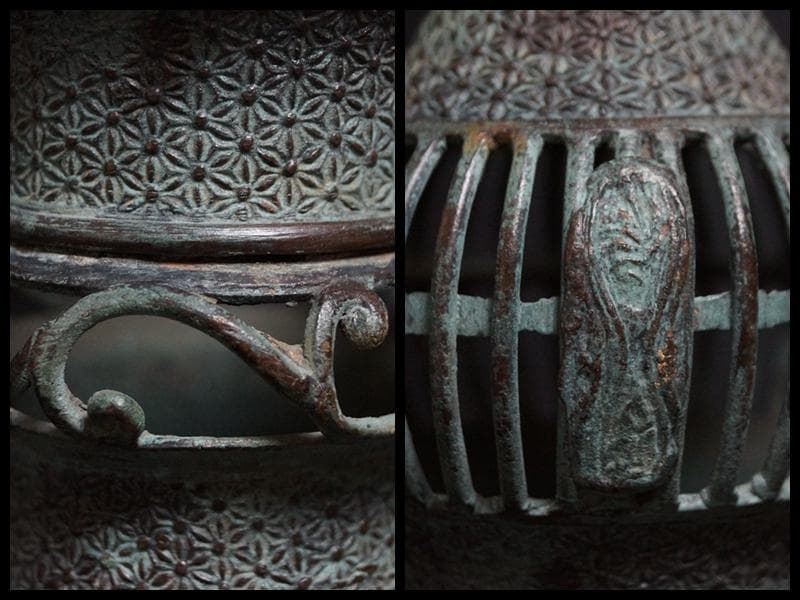 江戸期 古銅鏤空彫燭台 寺院ローソク立て 高さ44.5㎝ 重さ1kg 仏教美術