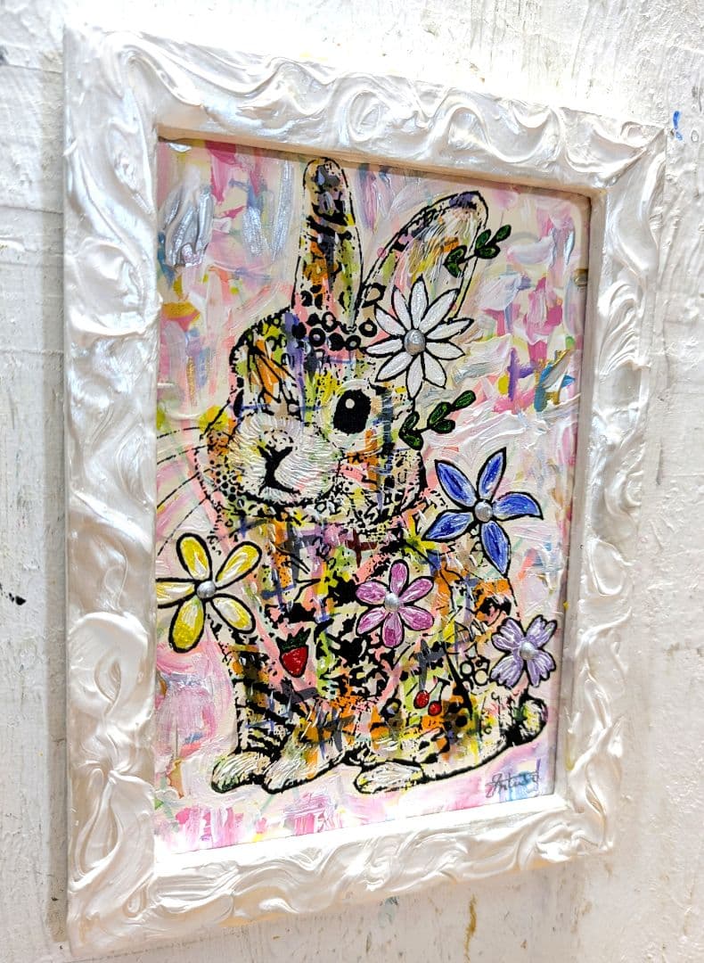 手作り額付き作品　title「永遠の虹うさぎ」