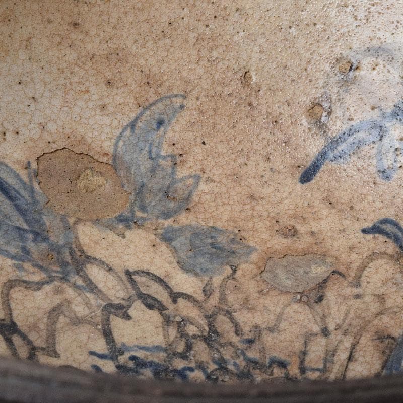 茶道具　瀬戸焼　加藤春岱作　三島写　染付花文　刷毛目　鉢　V　R9291