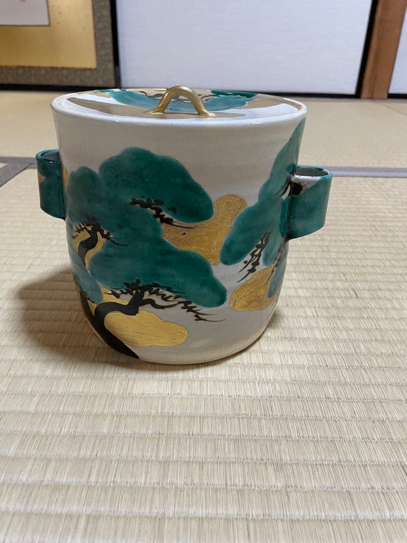 白井半七　水指　乾山写　老松の絵