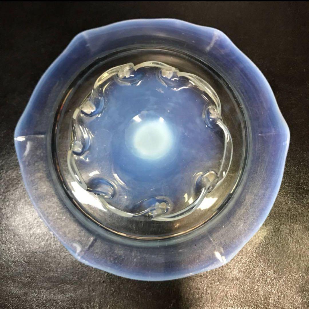 ★明治/大正ガラス！綺麗なブルーに乳白ぼかし小鉢/気泡ガラス/氷コップ/2個！★