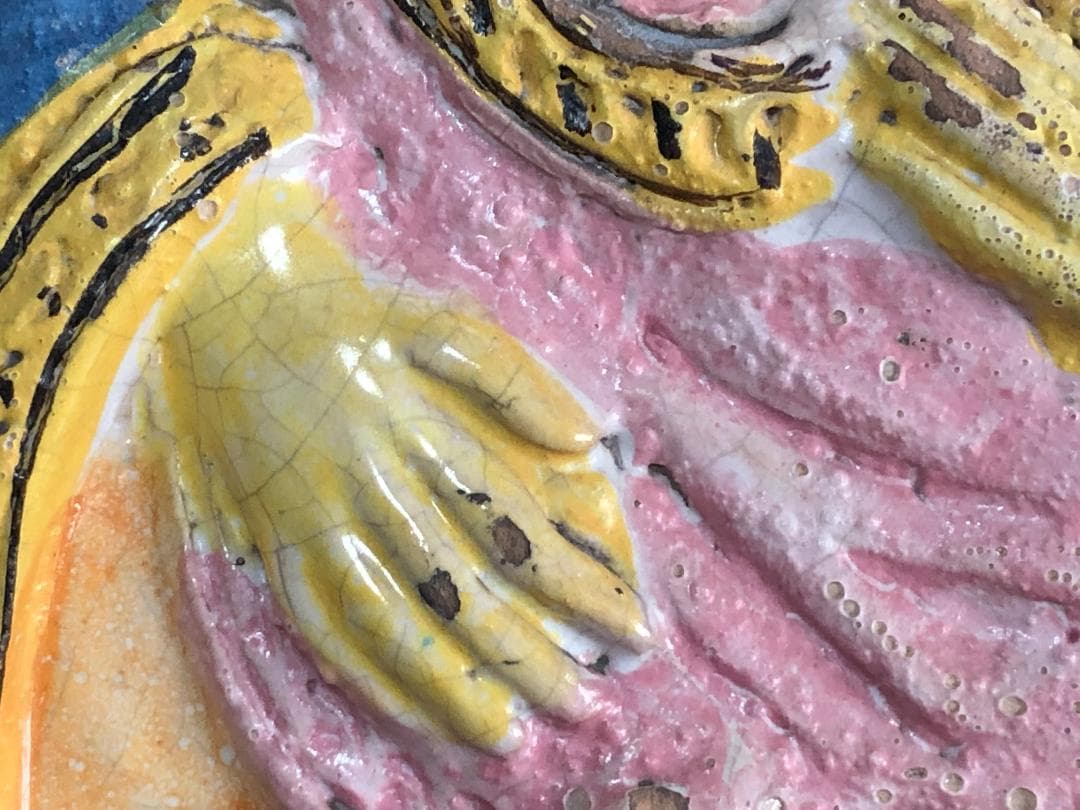 【 聖マリア母子像　東方正教 】　イコン陶板レリーフ 　骨董