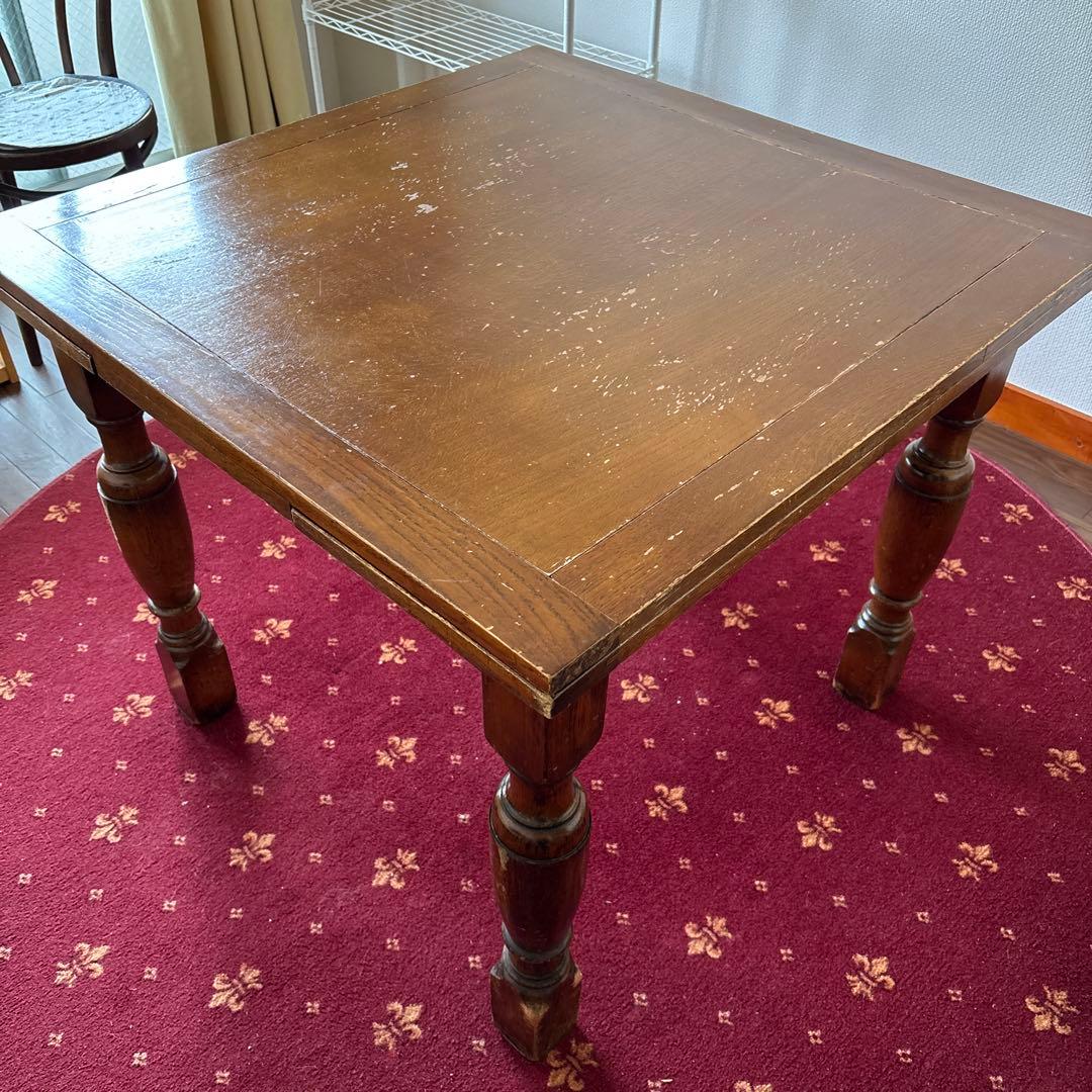 アンティーク家具　テーブル　木製　ダークブラウン　四角テーブル　伸縮　延長