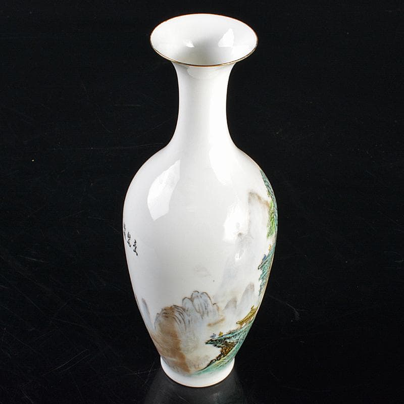 中国　中国景徳鎮製款　薄胎　粉彩漢詩山水文瓶　V　R6656