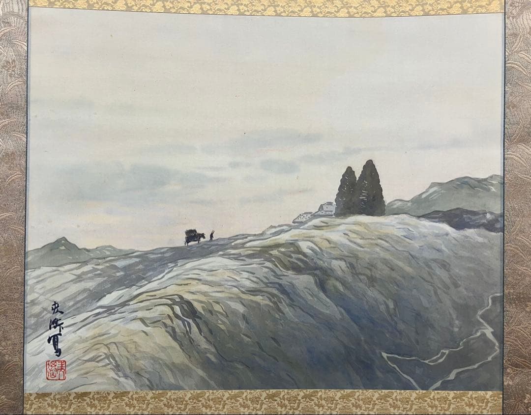 土田 麦僊　絹本　掛軸　共箱　太巻　2重箱（村上華岳　小野竹喬　野長瀬晩花）