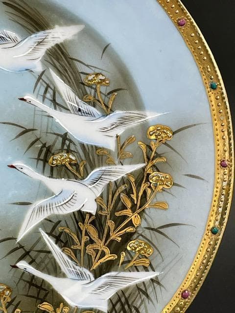 オールドニッポン 志水禄之助商店 21.9㎝ 白鳥 ガチョウ プレート 皿