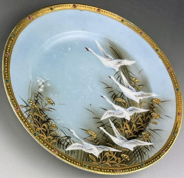 オールドニッポン 志水禄之助商店 21.9㎝ 白鳥 ガチョウ プレート 皿