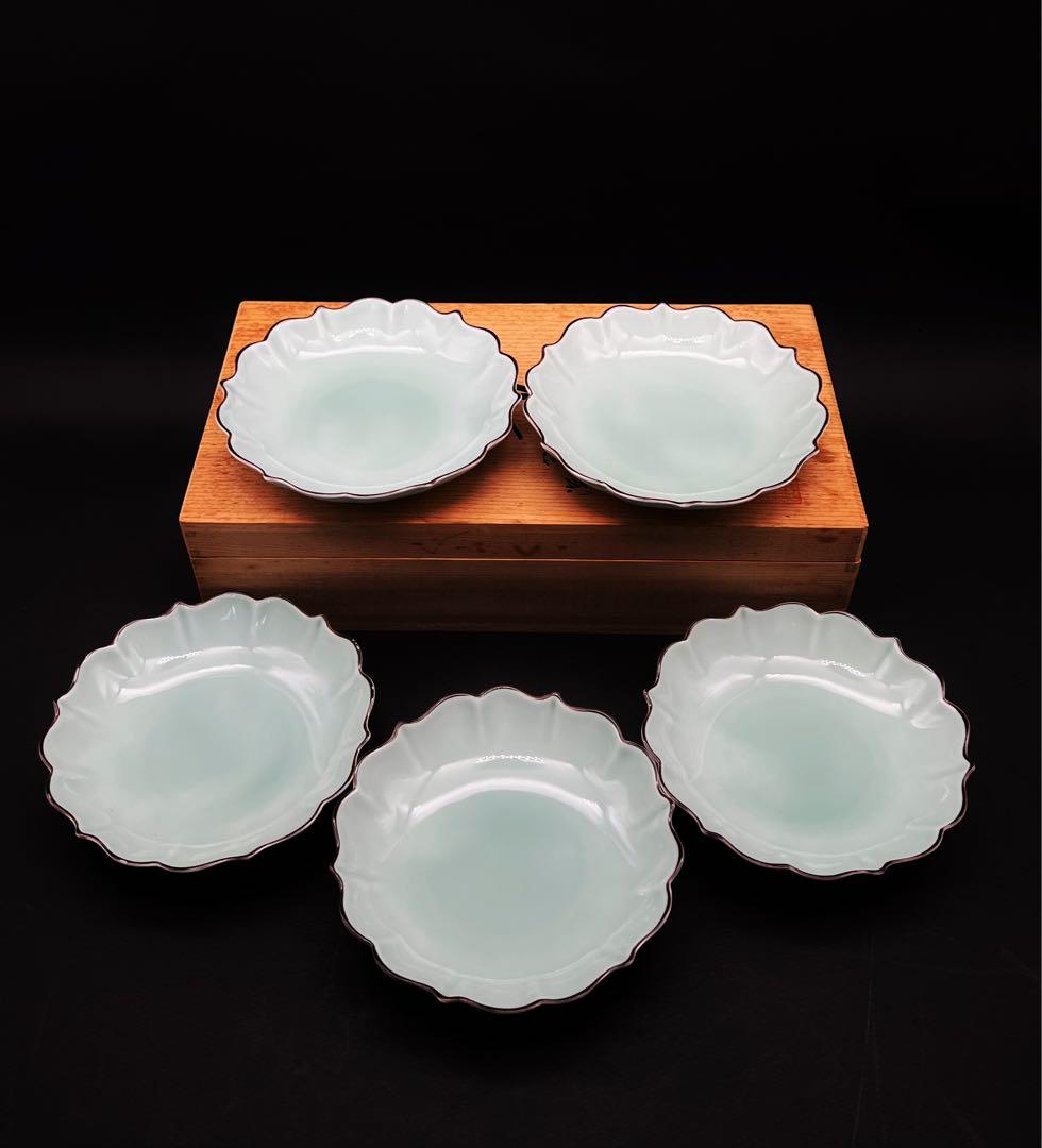 深川製磁　百年庵 笹青磁 皿5枚セット 宮内庁御用達 箱付き