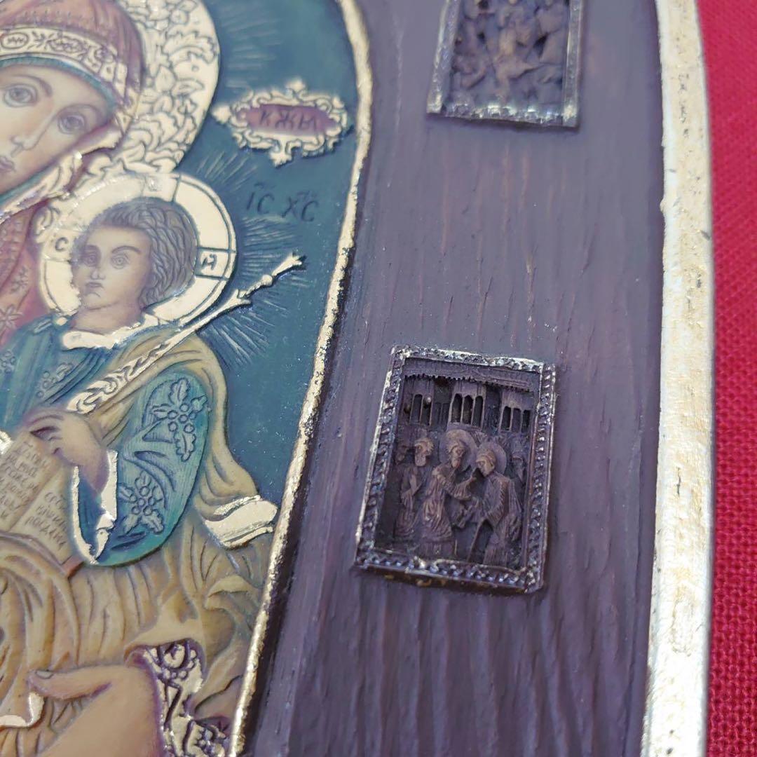 聖母子像 イコン ロシア正教 ブルガリア正教 木彫り ヴィンテージ