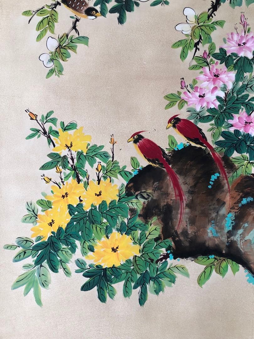 梅蘭芳 花鳥画 掛け軸 四尺 手描き 中国美術 絵画 書画 花鳥図 インテリア