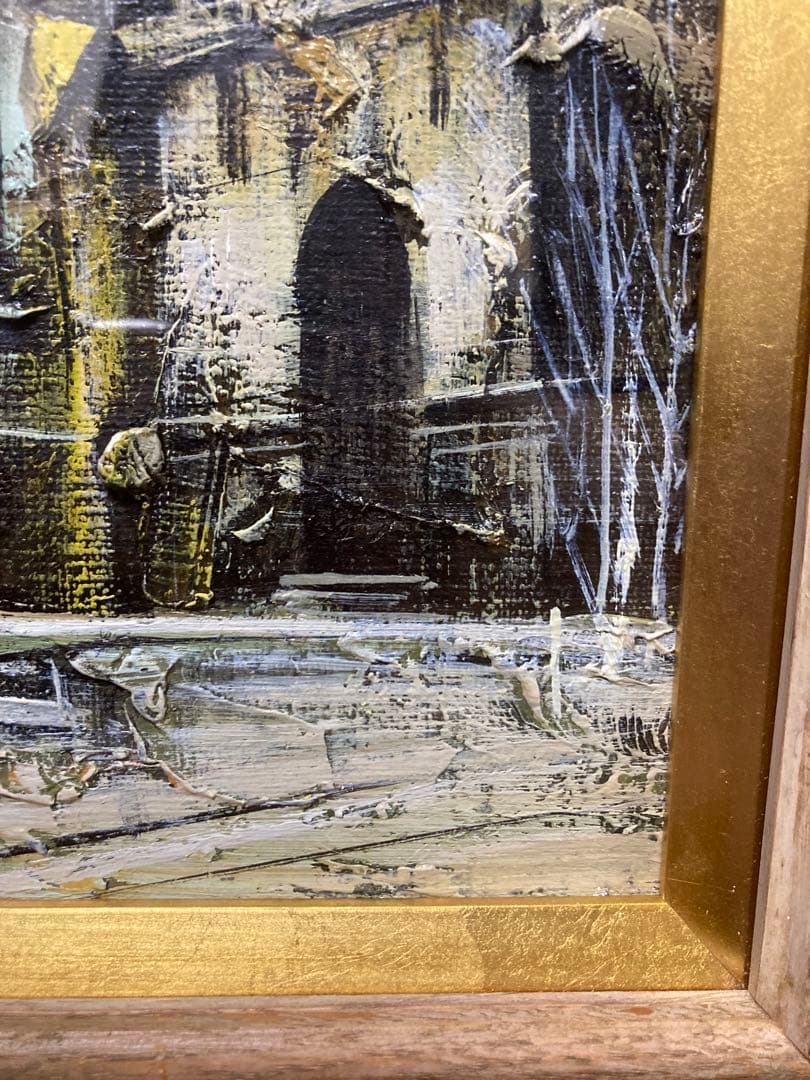 油彩　油絵　寺院の見える街　[竹内敏彦] サイン有　美術年鑑掲載作家　SM号