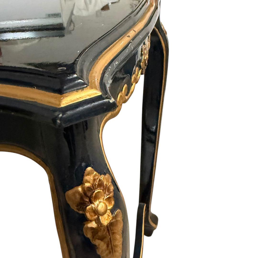 ヨーロピアン調 黒×金 花台 サイドテーブル 猫脚