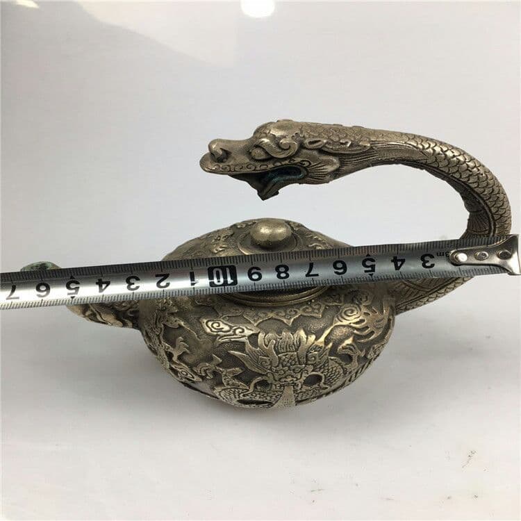 アンティーク工芸品白銅竜頭引出しポット置物 銅急須置物