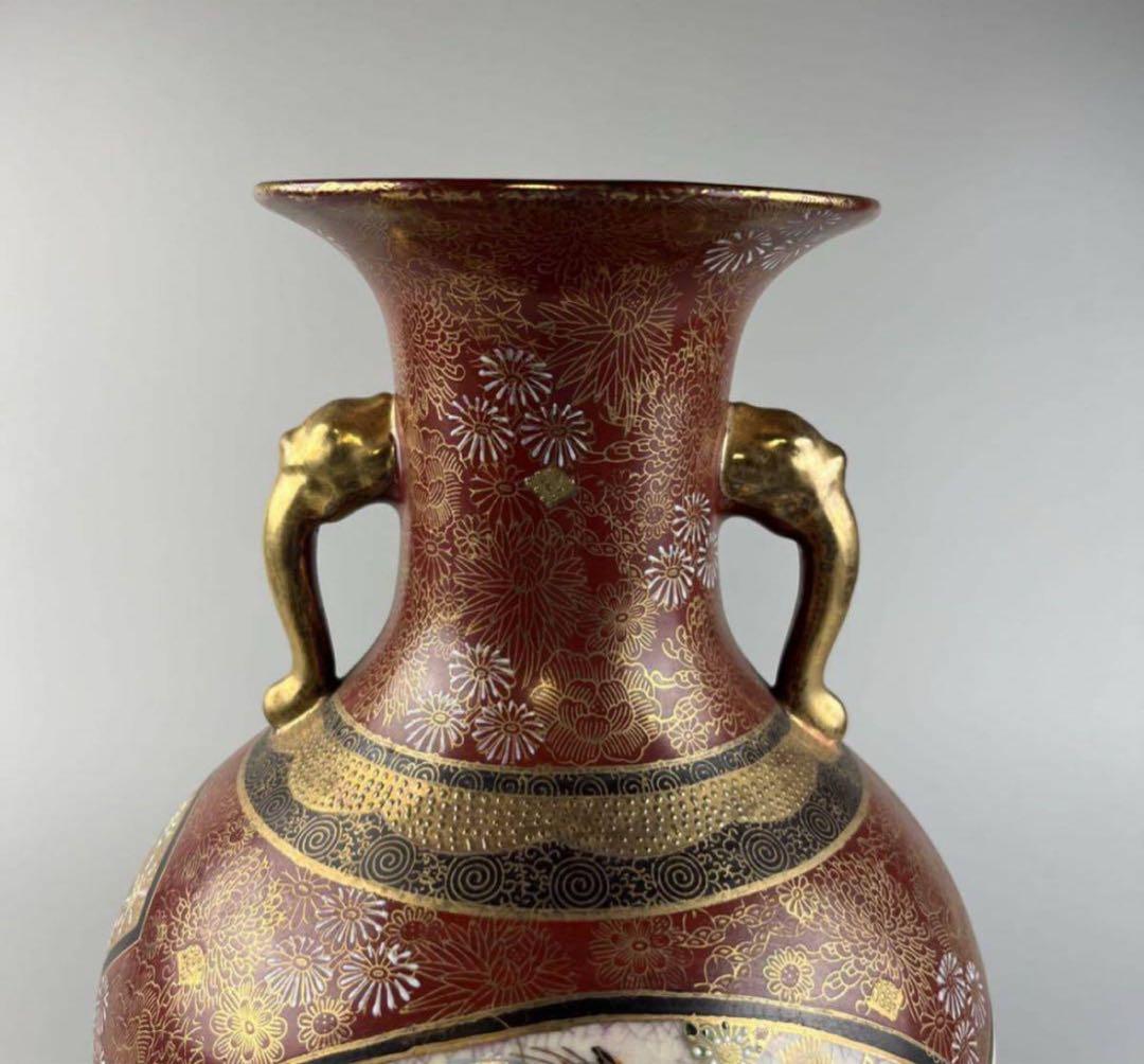 古美術 金彩 色絵 連山 錦襴手 九谷 花瓶 華道具 花入