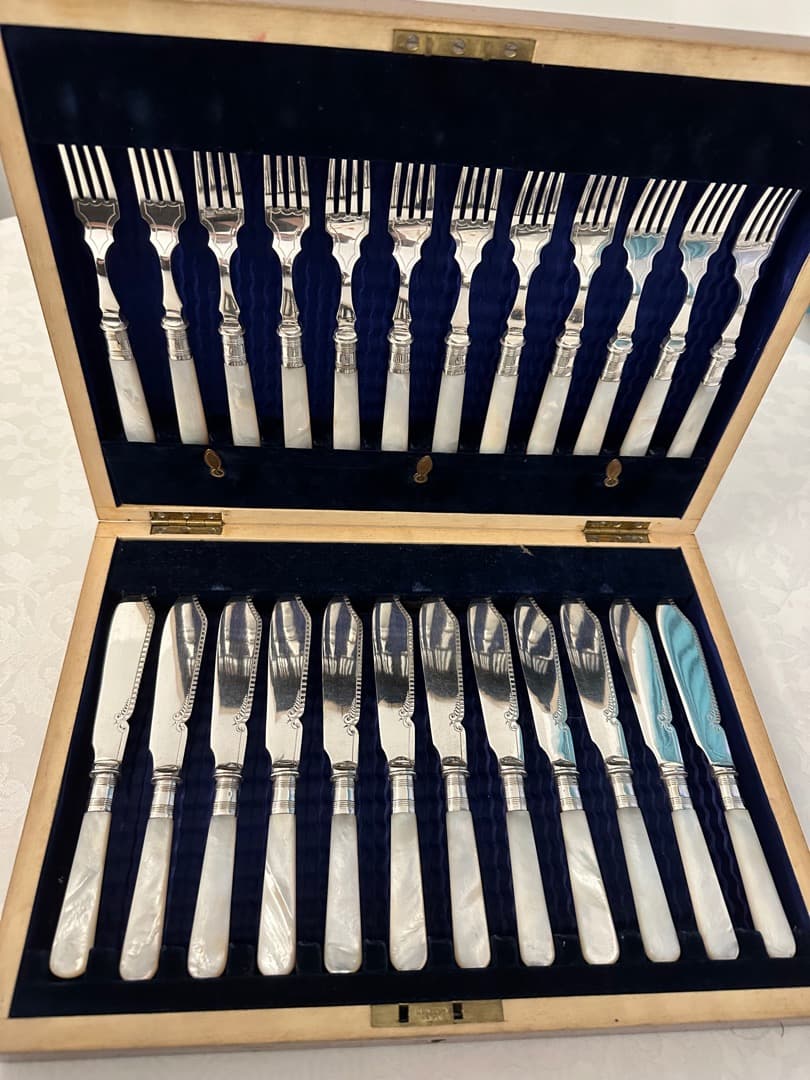 シルバープレート マザーオブパール 白蝶貝 カトラリーセット　イギリス　各12本