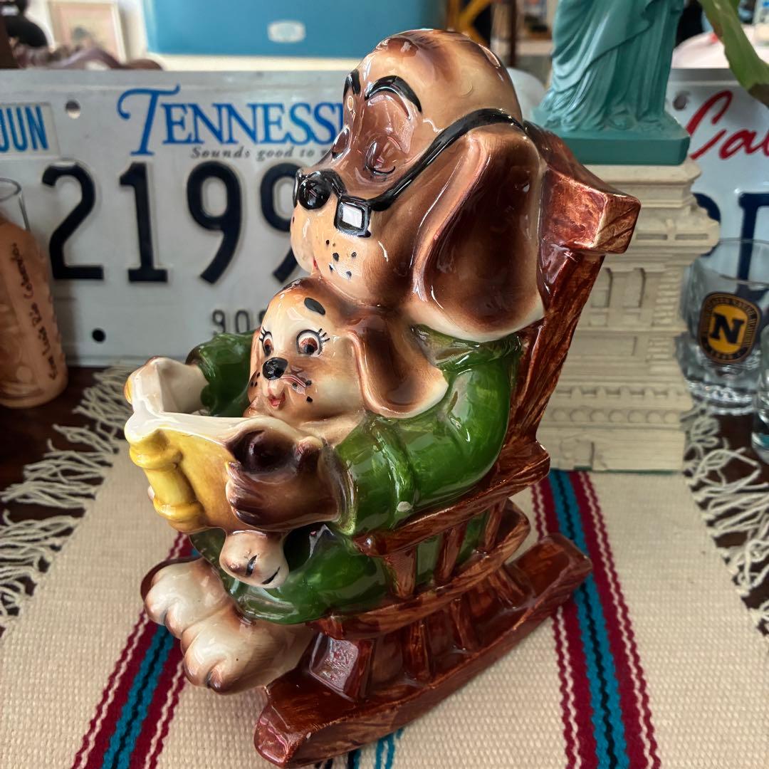 貴重！60s〜70sアメリカアンティーク犬親子DOG陶器Japan製貯金箱USA