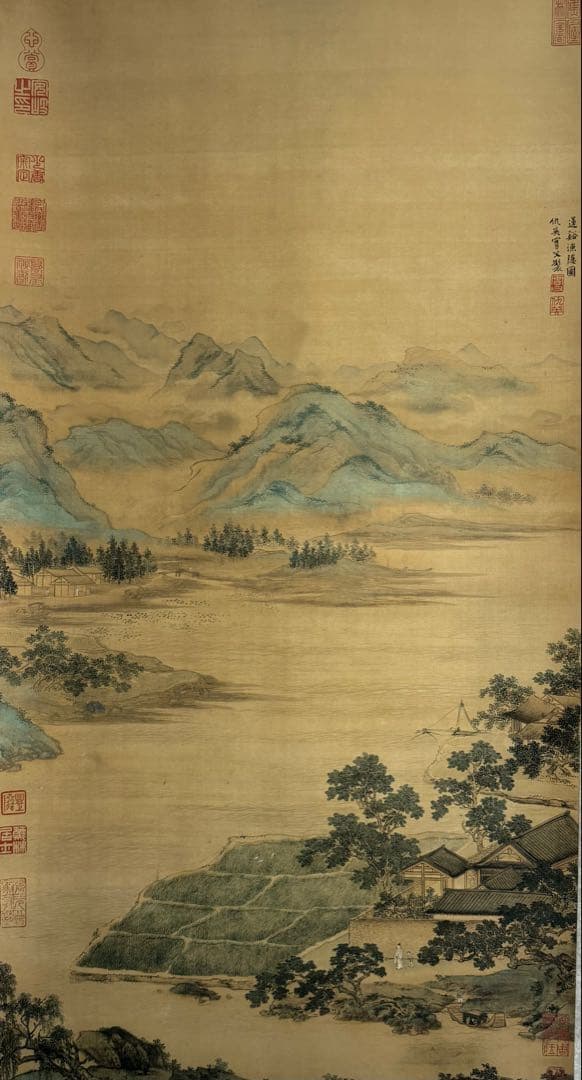 中国　明時代　仇英　蓮渓魚隠圖　絹本　原色複製　◇検故宮博物館◇ 一鼎軒0926