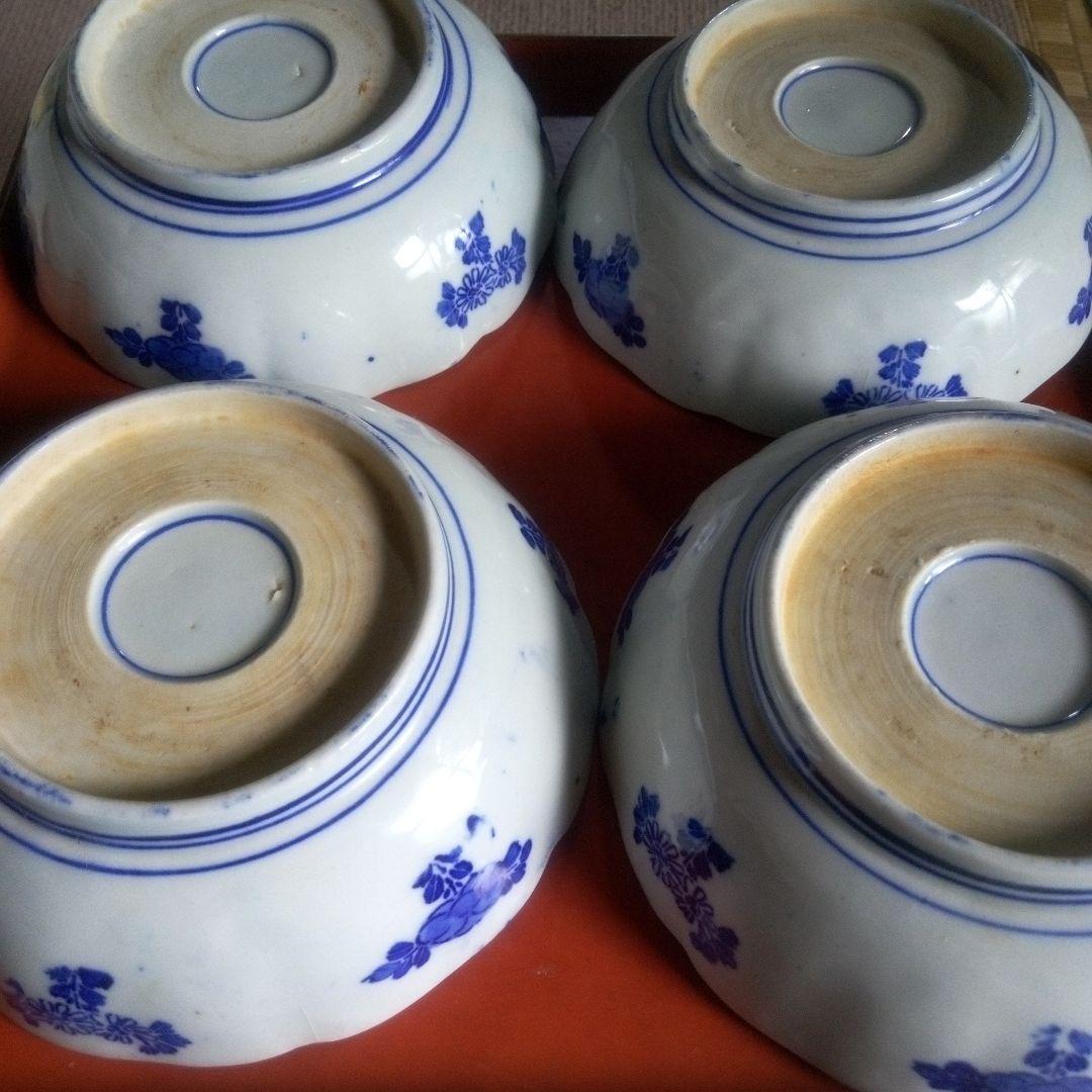 明治時代 印判 線描き なます皿 ５客