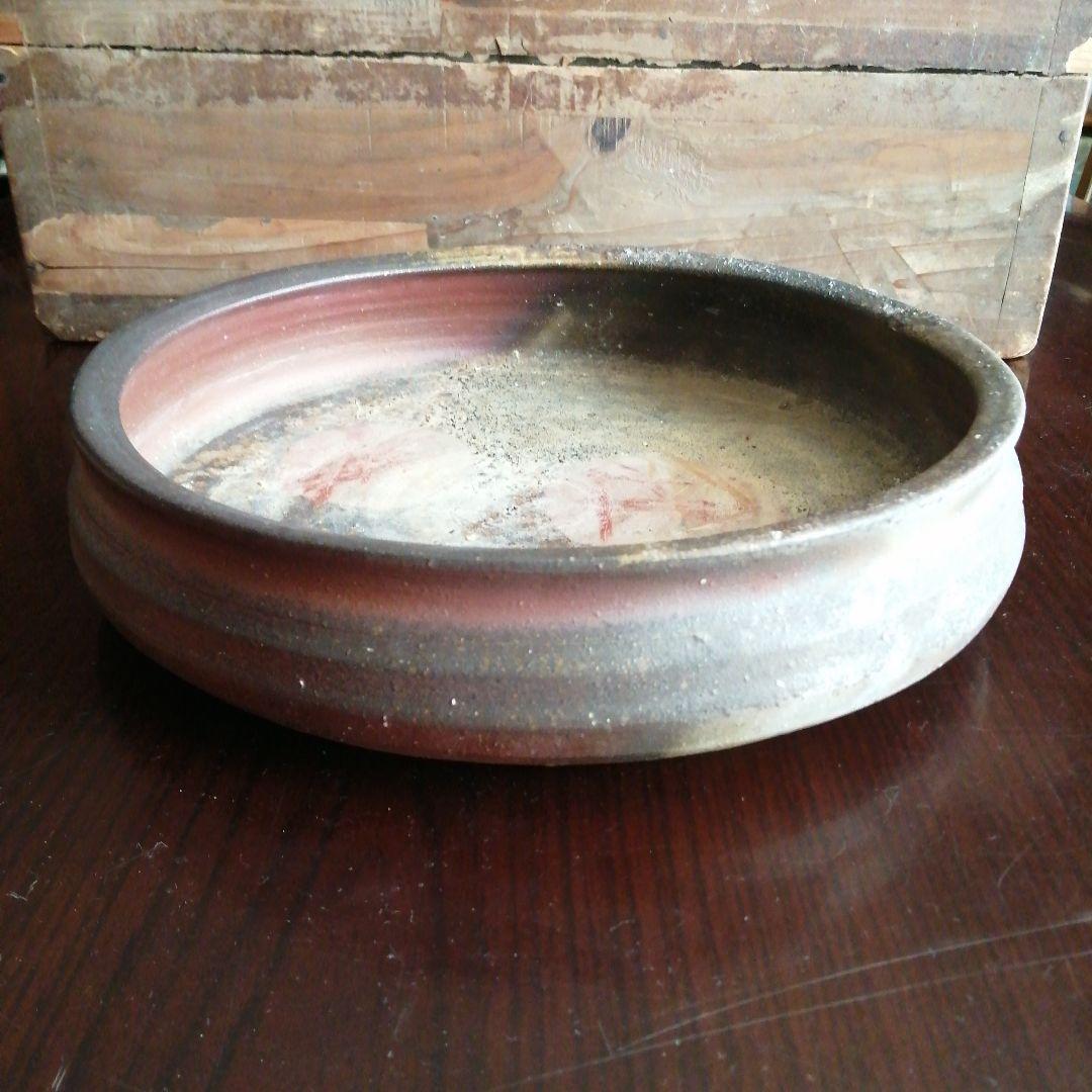 備前焼　中村真一郎　牡丹餅画大鉢　32cm