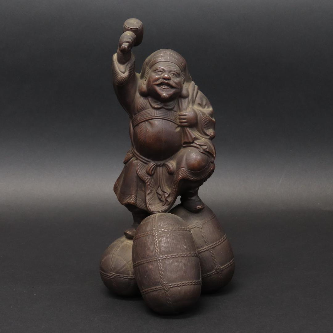 ⭕399 江戸時代末期 古備前 桃蹊堂印 珍しい俵立大黒 様 高22cm/七福神