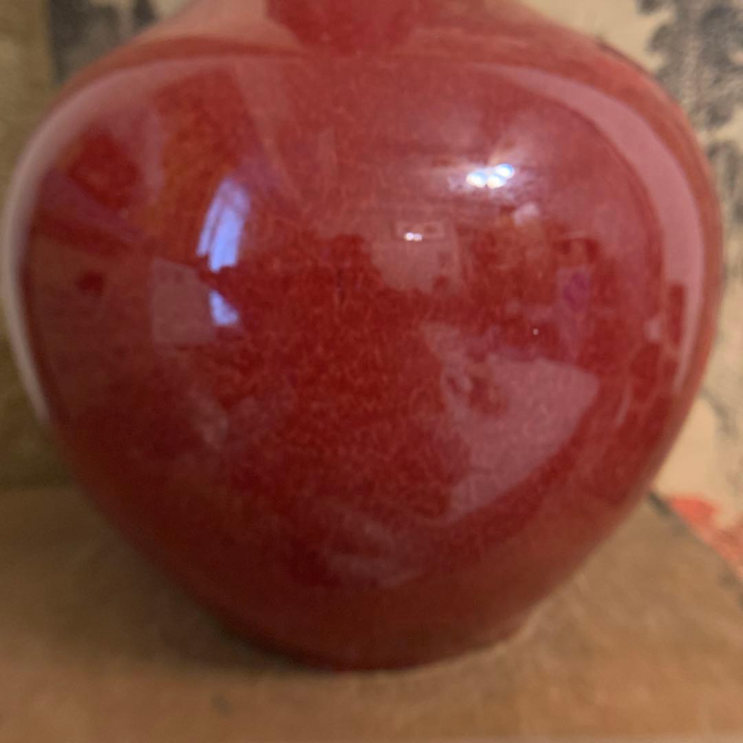 中国美術　アンティーク　祭紅釉    花瓶　　301