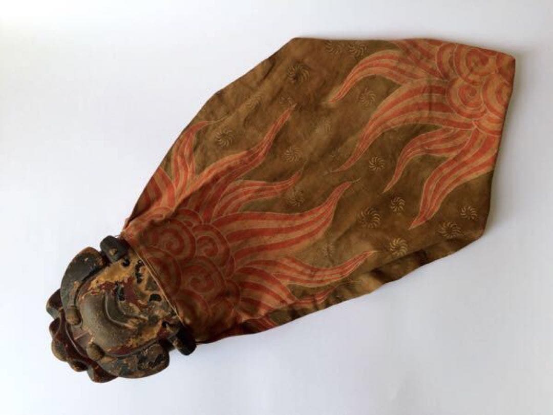 【神楽面 木彫 獅子頭】桃山～江戸初期 古美術　古裂　獅子舞