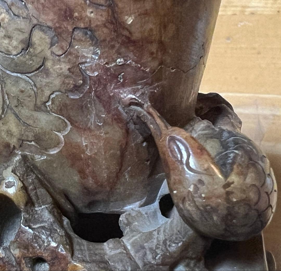 中国美術 寿山石 彫刻 置物 縁起物 【猿・蓮・雉】天然石 石彫 アンティーク