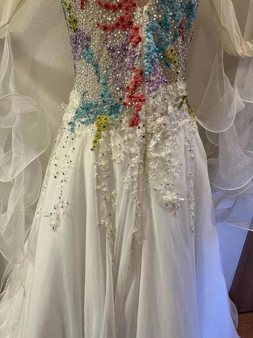 社交ダンス　ドレス　ジャンティ　ホワイト　カラフル　スタンダード