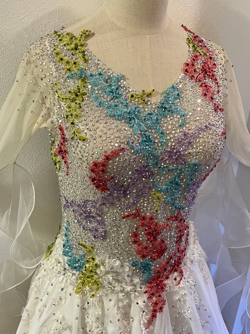 社交ダンス　ドレス　ジャンティ　ホワイト　カラフル　スタンダード