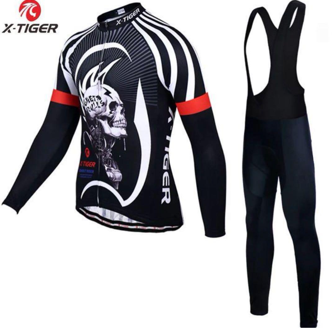 メンズLL サイクリングジャージ パッド入りパンツセット 冬保温フリース吸汗速乾