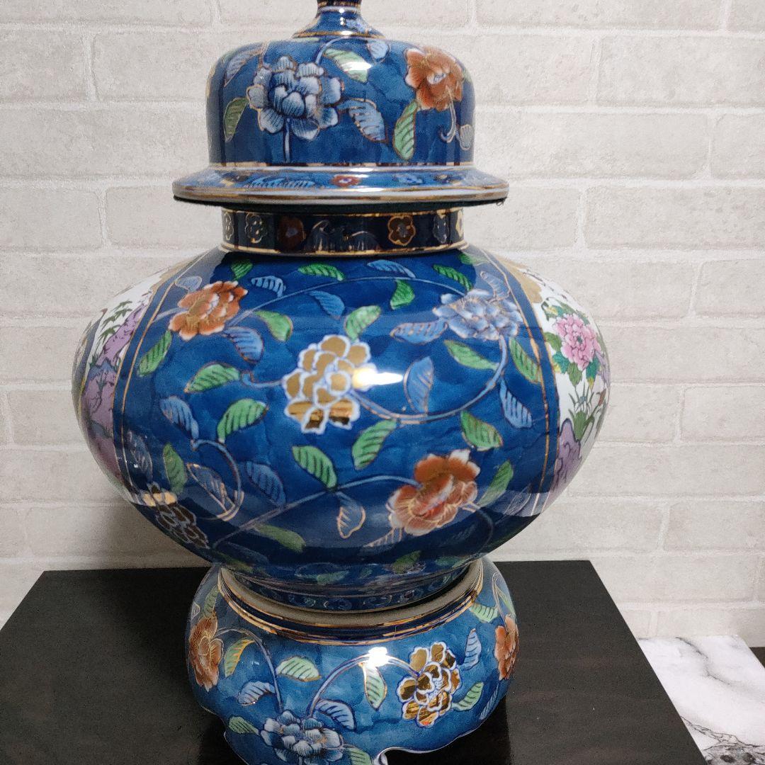 有田焼 古許窯 菊水作 孔雀雉絵図 沈香壺 飾壺 高さ50cm 古美術 骨董品