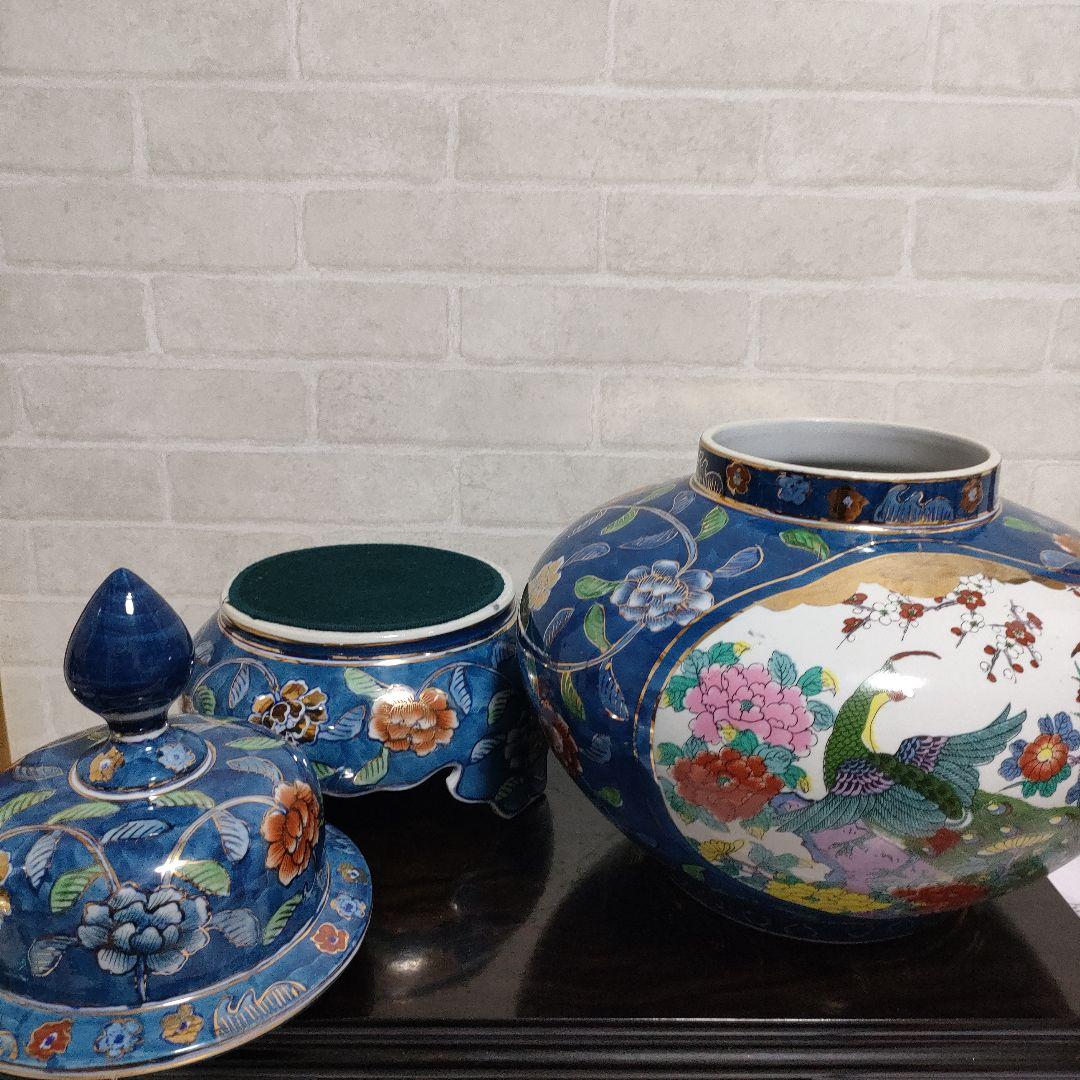 有田焼 古許窯 菊水作 孔雀雉絵図 沈香壺 飾壺 高さ50cm 古美術 骨董品