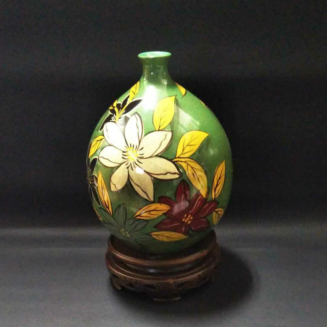 ※中国古美術/磁州窯黒釉三彩蓮弁花瓶/